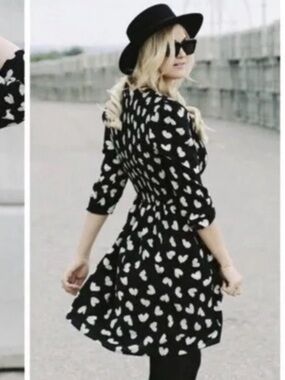 Anthro Maeve Mini Dress Med Banet Smocked Heart Black Lined Sheer long sleeve
